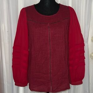 H2H Cranberry Blouse Color block Balloon Sleeves NEW